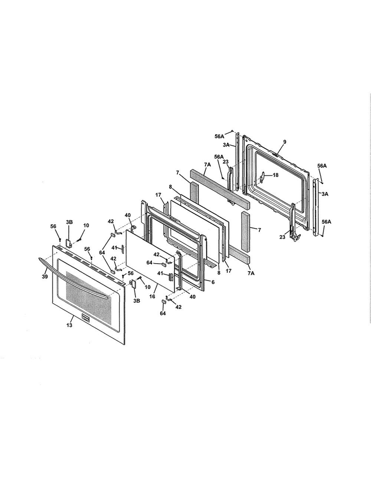 Door Diagram and Parts List for FGES3065PFC  Frigidaire Range