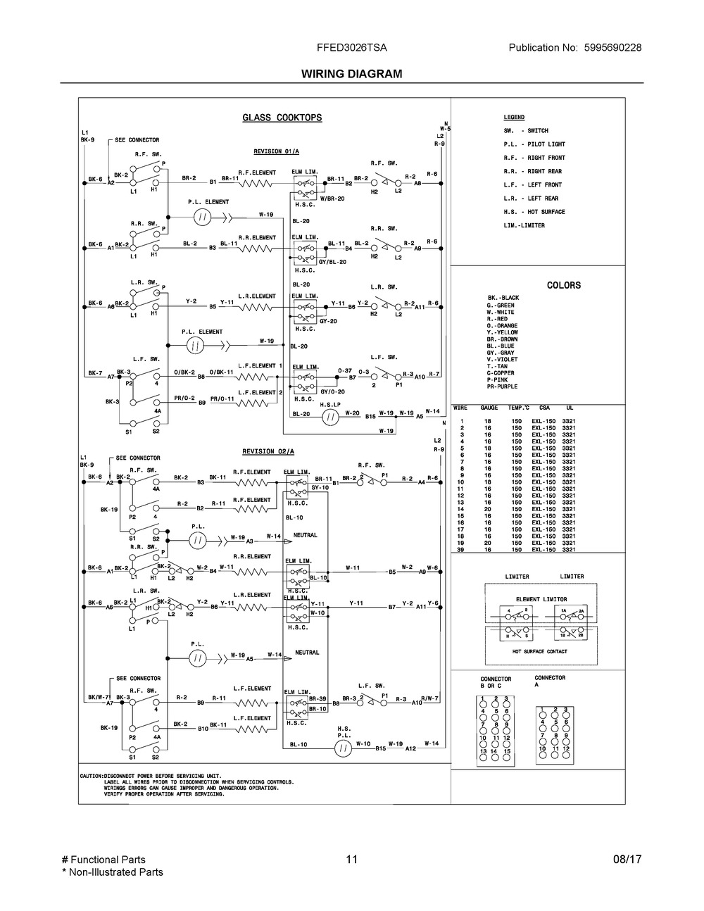 Wiring Diagram Diagram and Parts List for FFED3026TSA  Frigidaire Range