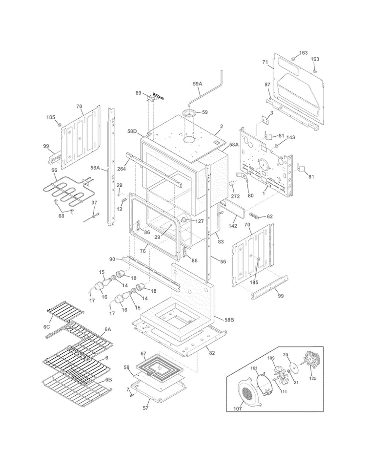 Lower Oven Diagram and Parts List for FGET3065KFB  Frigidaire Wall Oven