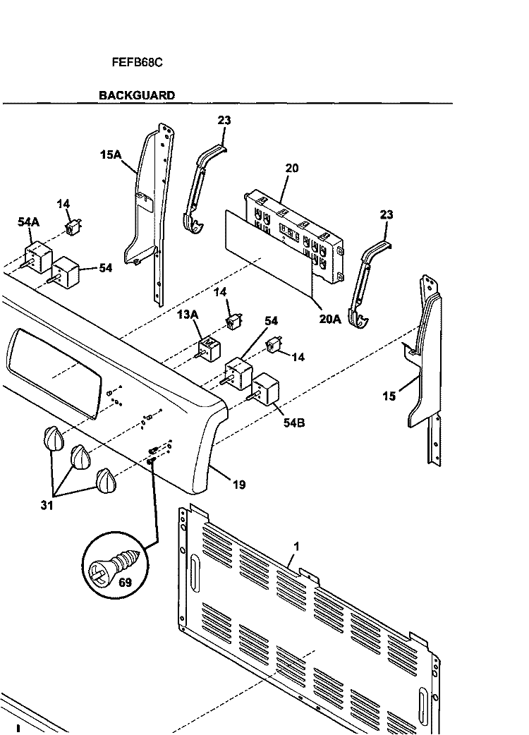 BACKGUARD Diagram and Parts List for FEFB68CQB  Frigidaire Range