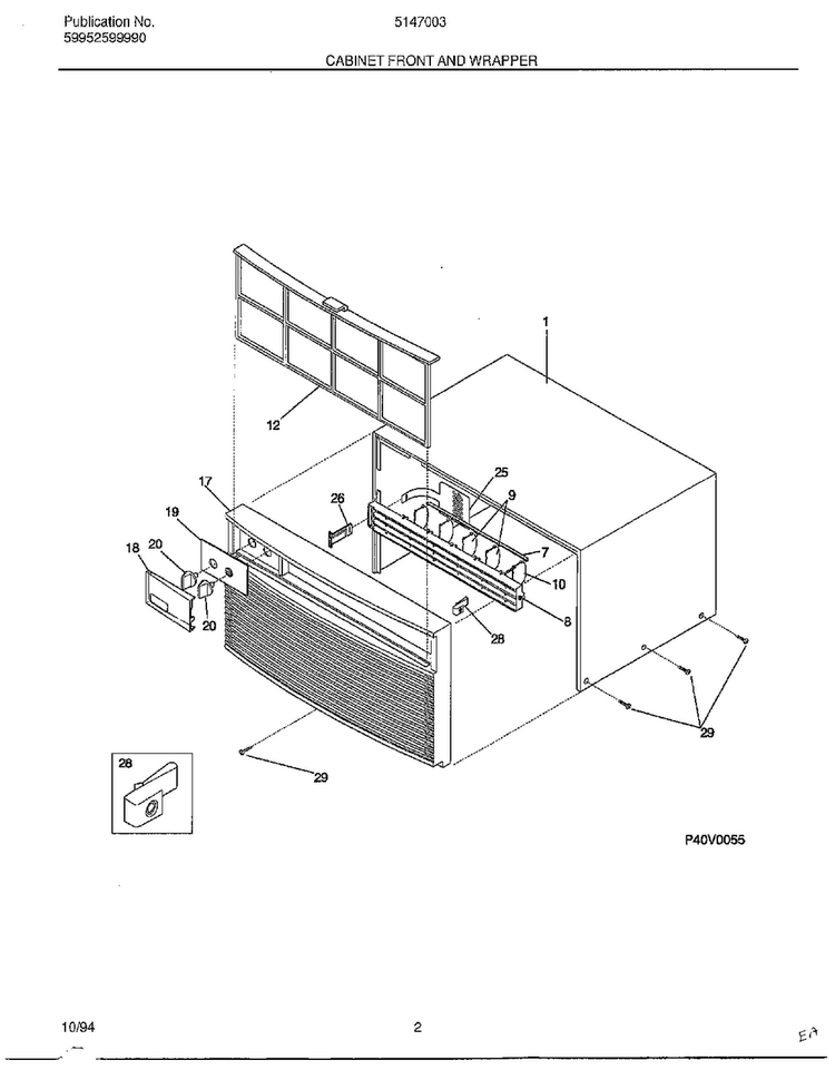 Cabinet Front And Wrapper Diagram and Parts List for 5147003  Frigidaire Air Conditioner