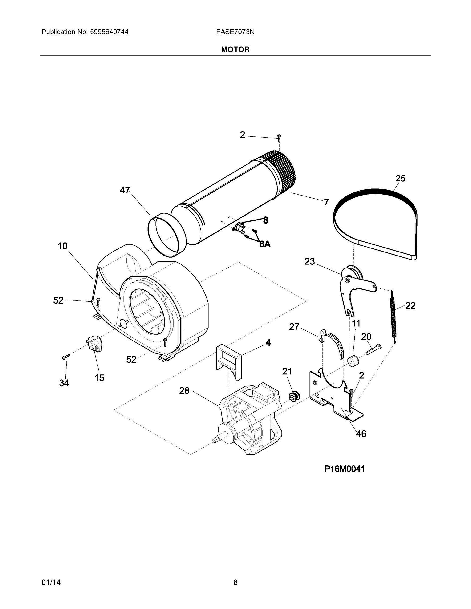 05 - MOTOR Diagram and Parts List for FASE7073NR3  Frigidaire Dryer
