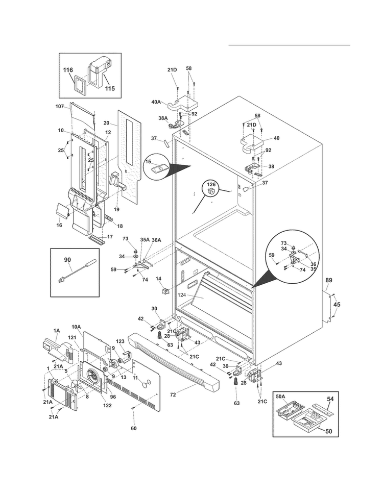 Cabinet Diagram and Parts List for E23BC68JPS4  Electrolux Refrigerator
