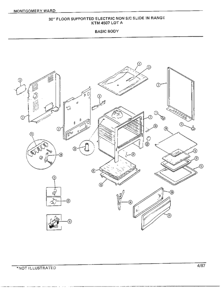 30" Floor/basic Body Diagram and Parts List for 4507A  Frigidaire Range