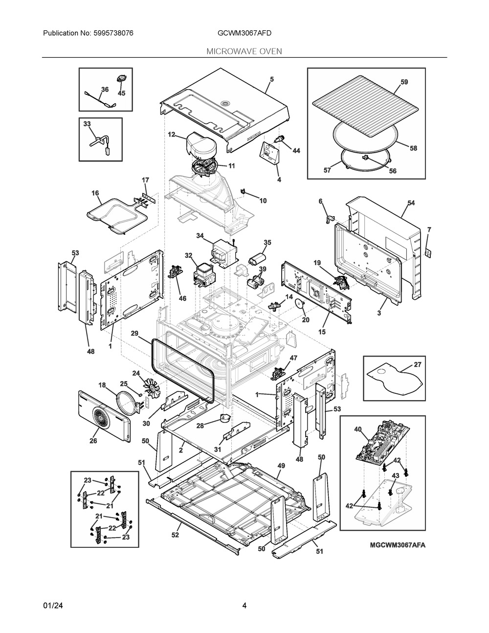 Microwave Oven Diagram and Parts List for GCWM3067AFD  Frigidaire Microwave Oven Combo