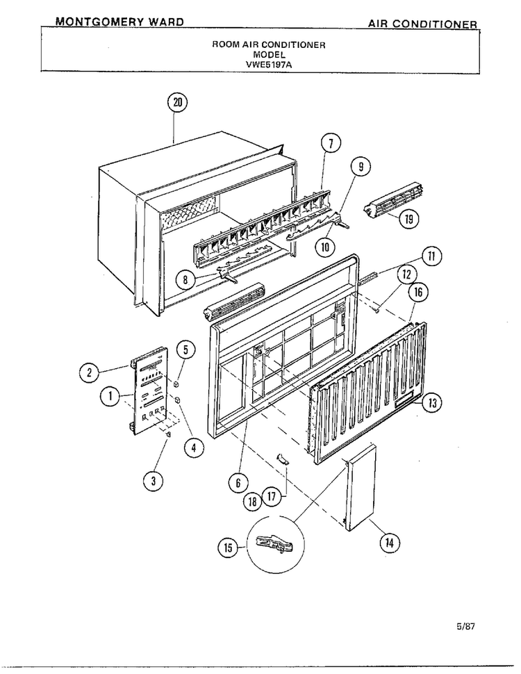 Air Conditioner Diagram and Parts List for 5197A  Frigidaire Air Conditioner