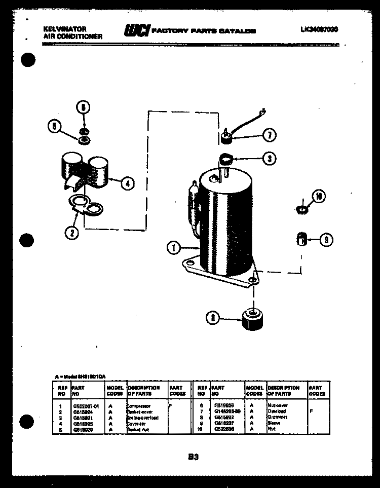 COMPRESSOR Diagram and Parts List for SH310D1QA  Kelvinator Air Conditioner