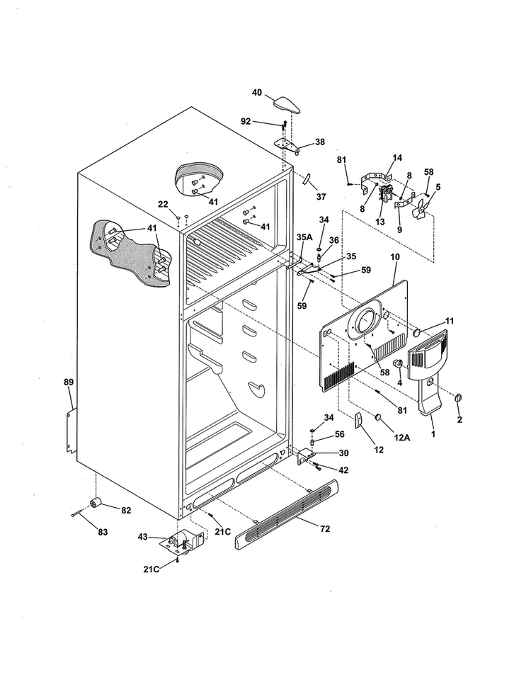 Cabinet Diagram and Parts List for WWTR1802KWA  Westinghouse Refrigerator