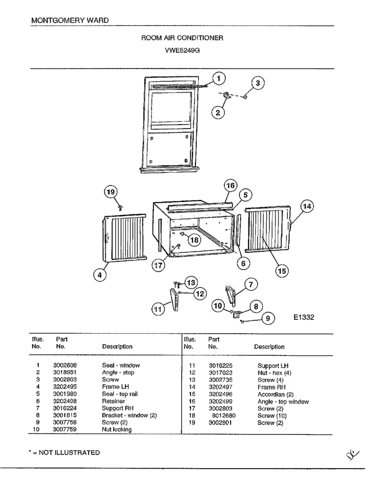 Room Air Conditioner Page 8 Diagram and Parts List for 5249G  Frigidaire Air Conditioner