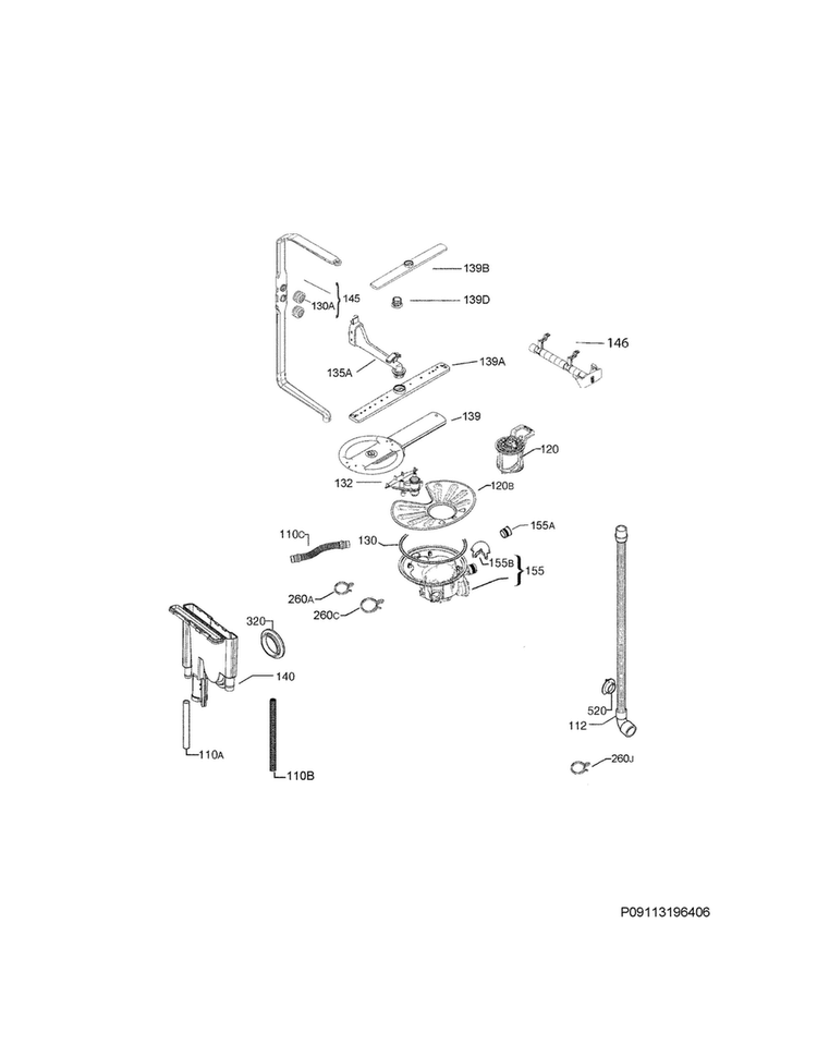 Wash System Diagram and Parts List for LGID2475QF4A  Frigidaire Dishwasher