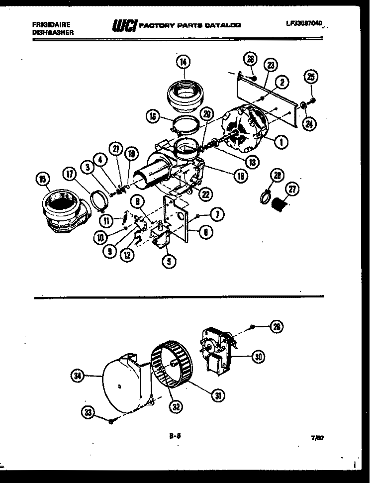 MOTOR PUMP, POWER DRY MOTOR AND PAR Diagram and Parts List for DWF600EL1  Frigidaire Dishwasher