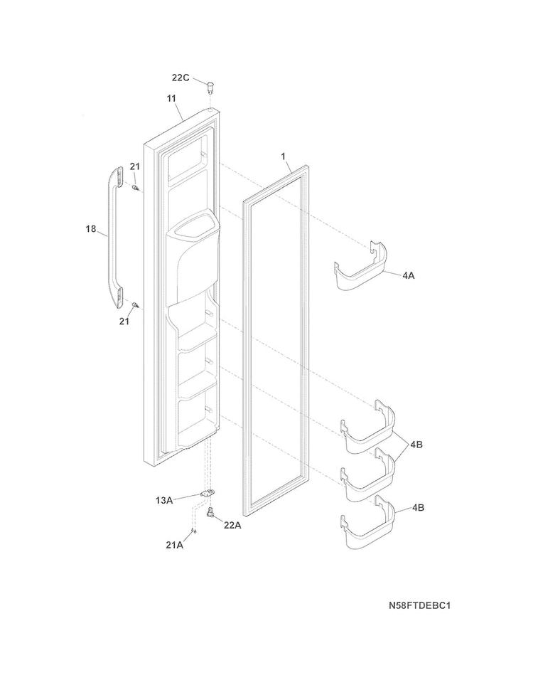 Freezer Door Diagram and Parts List for FFHS2311LWD  Frigidaire Refrigerator