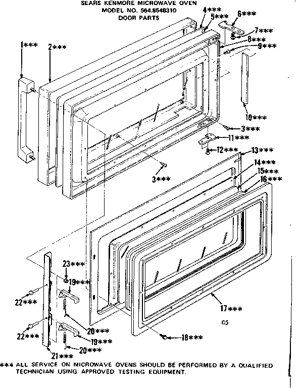 Door Parts Diagram and Parts List for 5648548310  Kenmore Microwave
