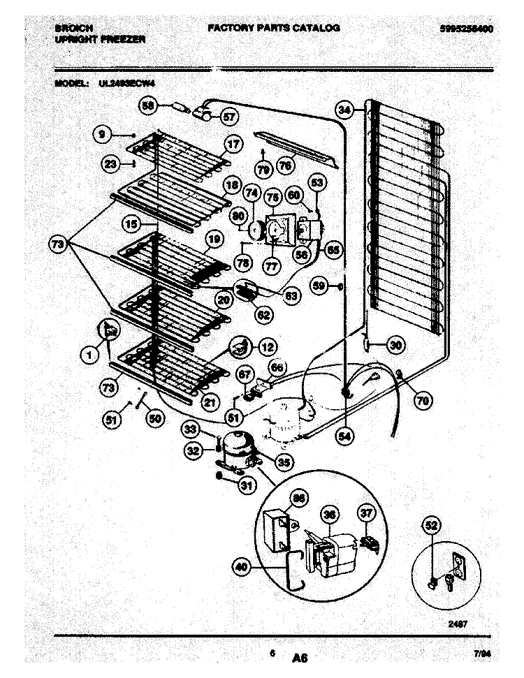 SYSTEM Diagram and Parts List for UL2493ECW4  Electrolux Freezer