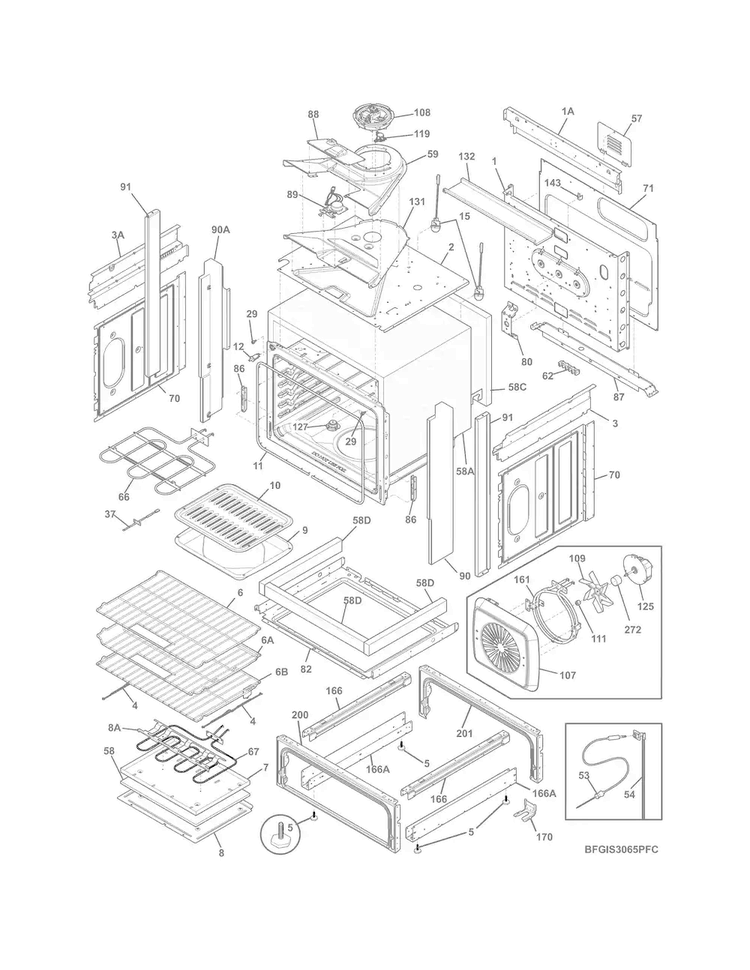 Body Diagram and Parts List for FGIS3065PFD  Frigidaire Range