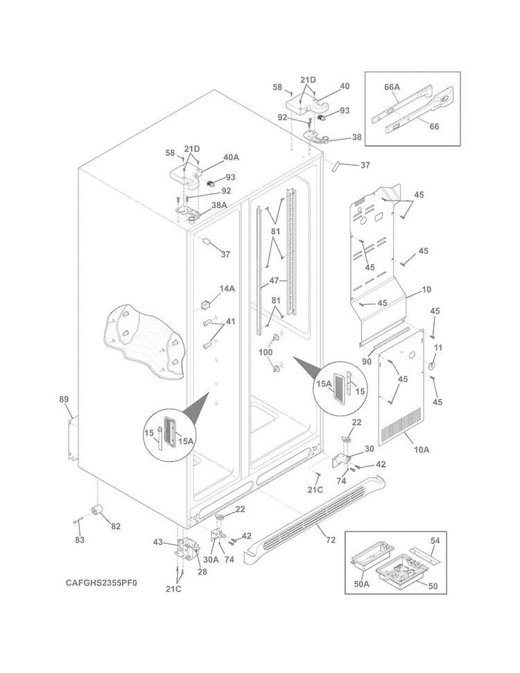 Cabinet Diagram and Parts List for FGHS2355PF5A  Frigidaire Refrigerator