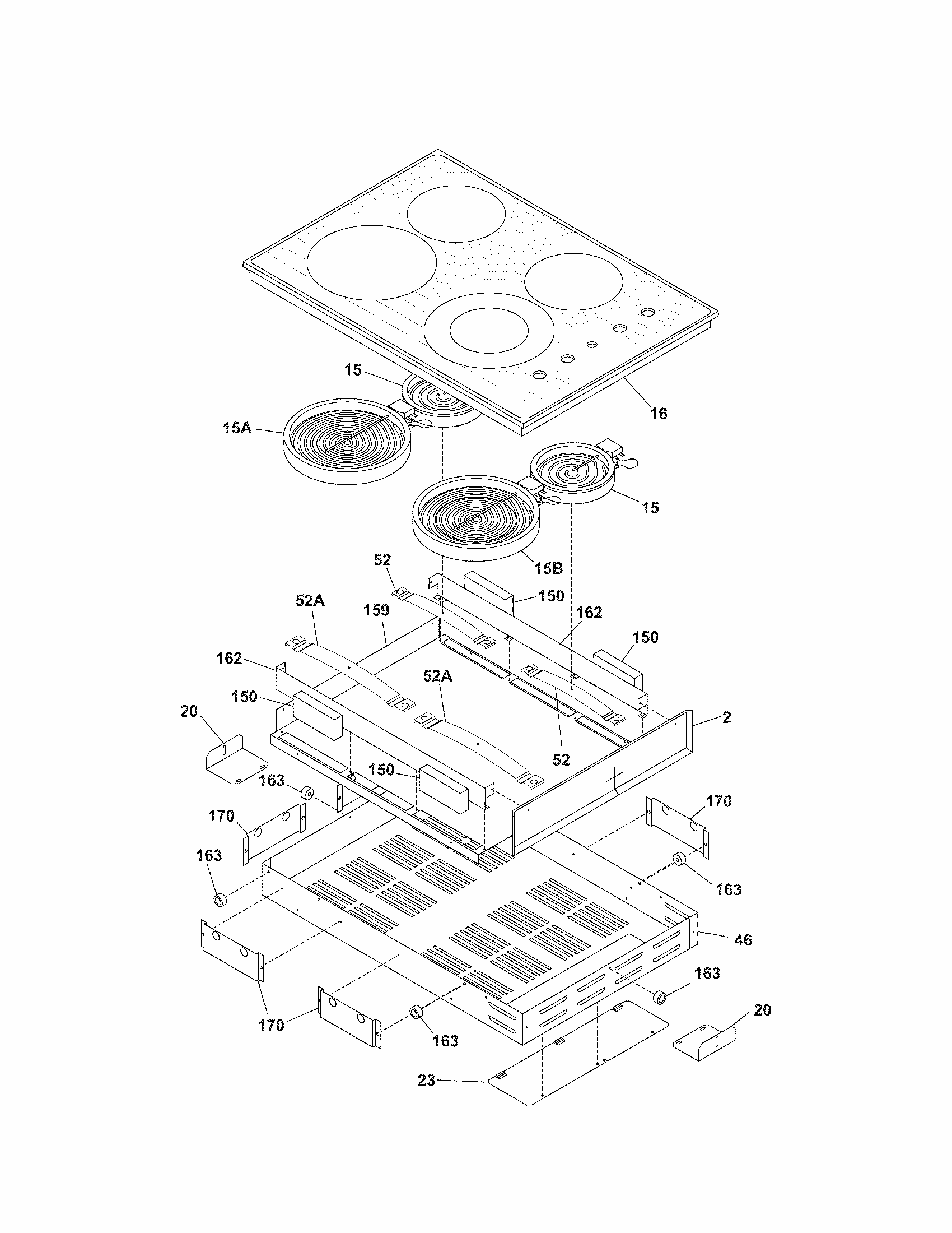 Maintop Diagram and Parts List for 79042734401  Kenmore Cooktop