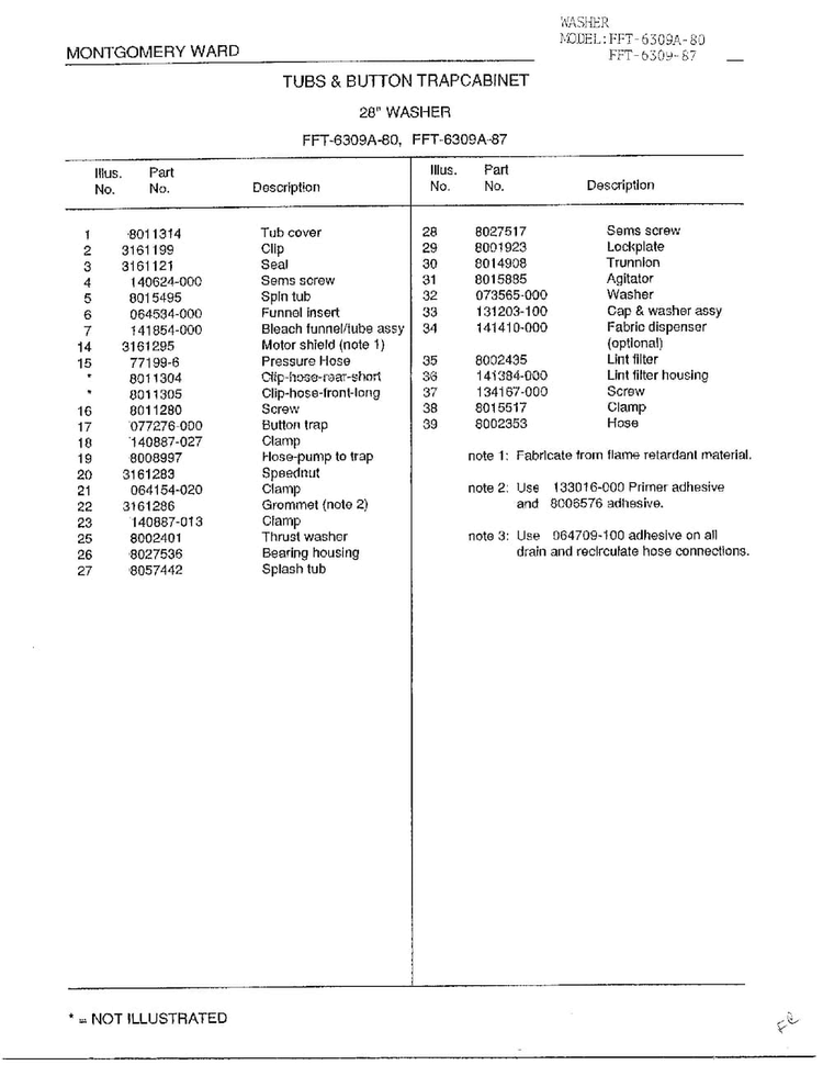Tubs And Button Trap Cabinet Page 2 Diagram and Parts List for 6309A  Frigidaire Washer