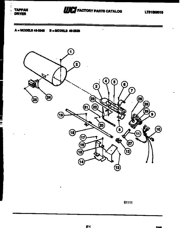 BURNER, IGNITER AND VALVE Diagram and Parts List for 49-2828-00-01  Tappan Dryer