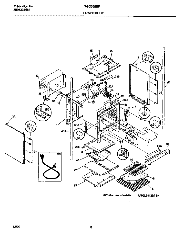 LOWER BODY Diagram and Parts List for TGO356BFD3  Frigidaire Range