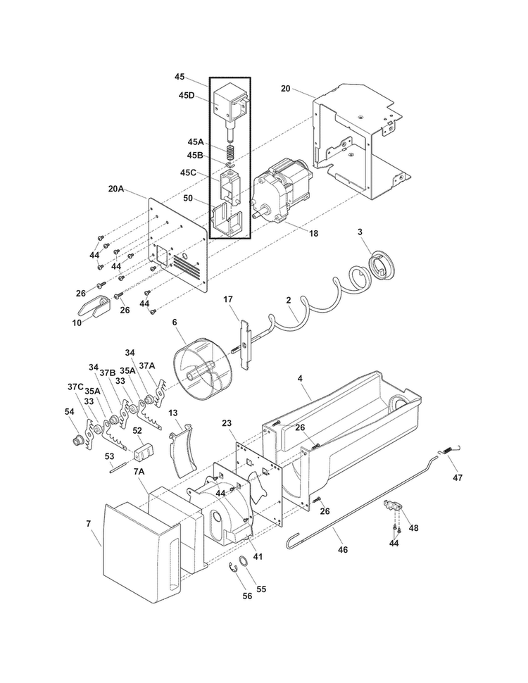 Ice Container Diagram and Parts List for FGHB2846LF3  Frigidaire Refrigerator