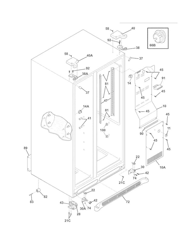 Cabinet Diagram and Parts List for FFHS2322MQ5  Frigidaire Refrigerator