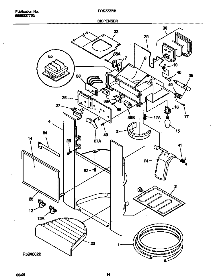 ICE AND WATER DISP Diagram and Parts List for FRS22ZRHD2  Frigidaire Refrigerator
