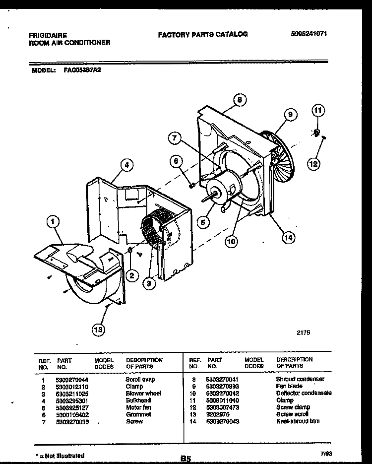 AIR HANDLING PARTS Diagram and Parts List for FAC053S7A2  Frigidaire Air Conditioner
