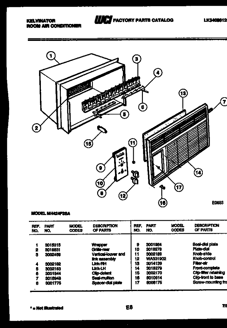 CABINET PARTS Diagram and Parts List for MH424F2SA  Kelvinator Air Conditioner