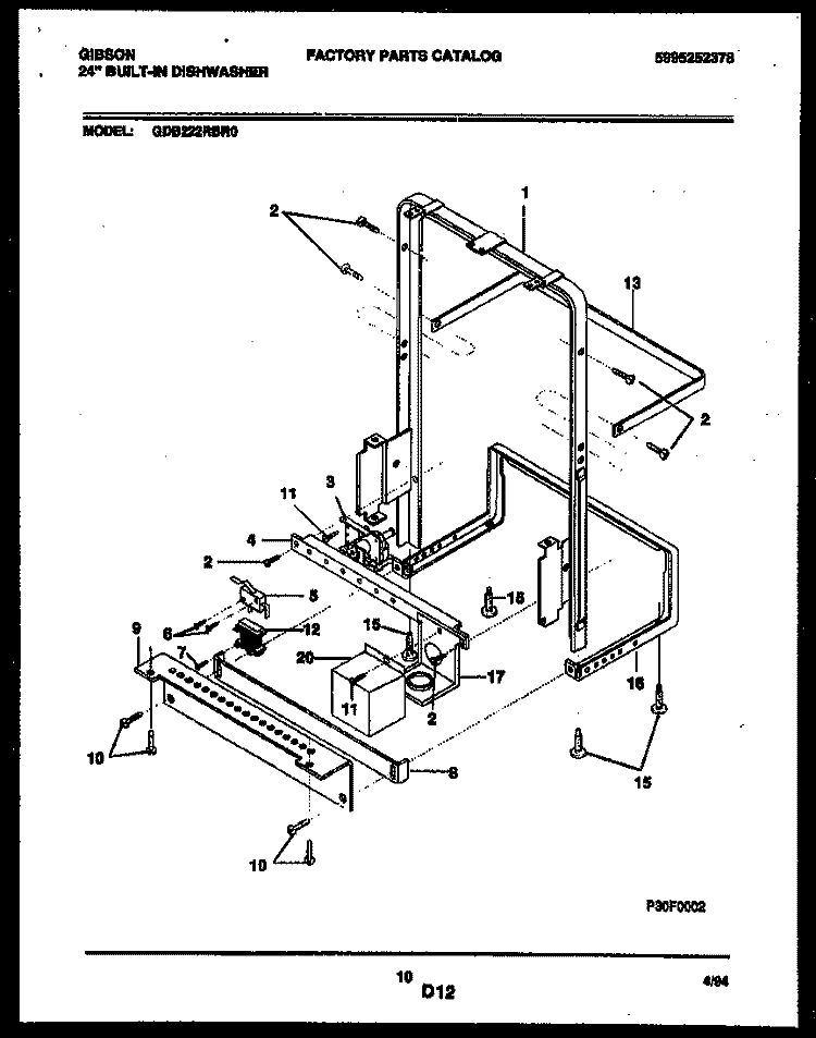 POWER DRY AND MOTOR PARTS Diagram and Parts List for GDB222RBR0  Gibson Dishwasher