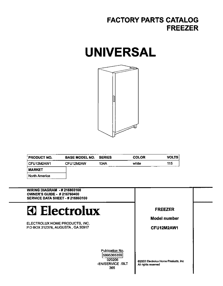 COVER Diagram and Parts List for CFU12M2AW1  Uni Freezer