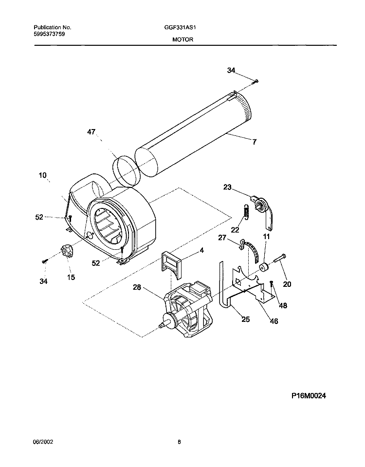 MOTOR, BLOWER Diagram and Parts List for GGF331AS1  Gibson Dryer