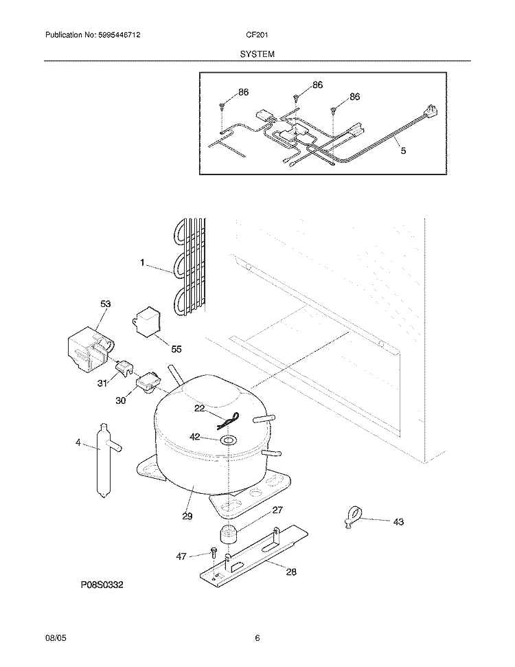 SYSTEM Diagram and Parts List for CF201  Frigidaire Freezer