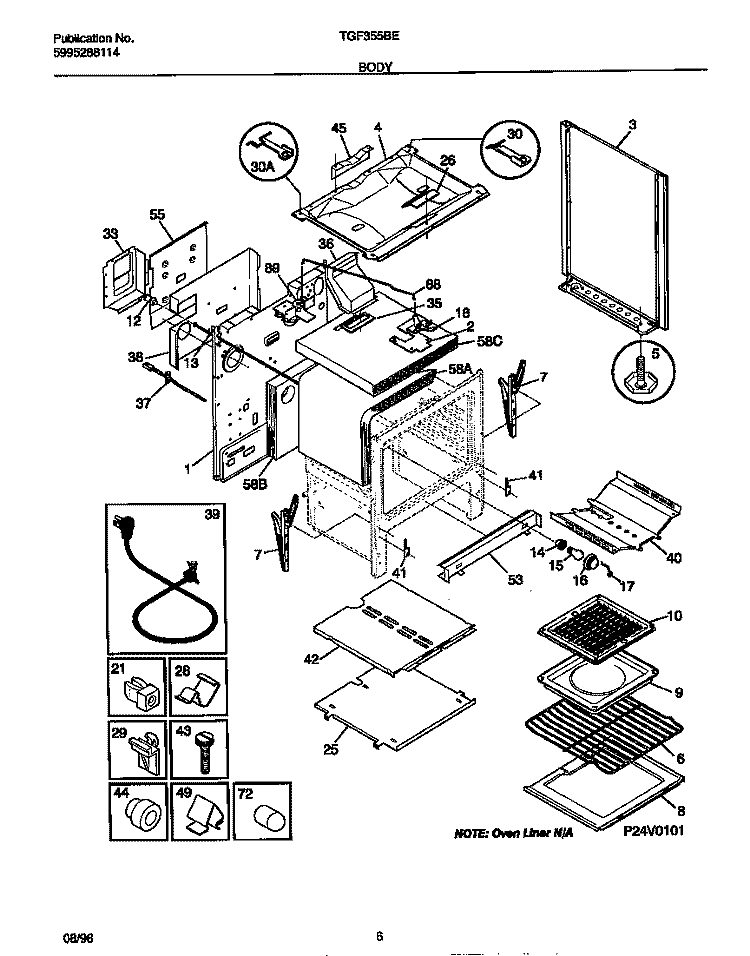 BODY Diagram and Parts List for TGF355BEWA  Tappan Range