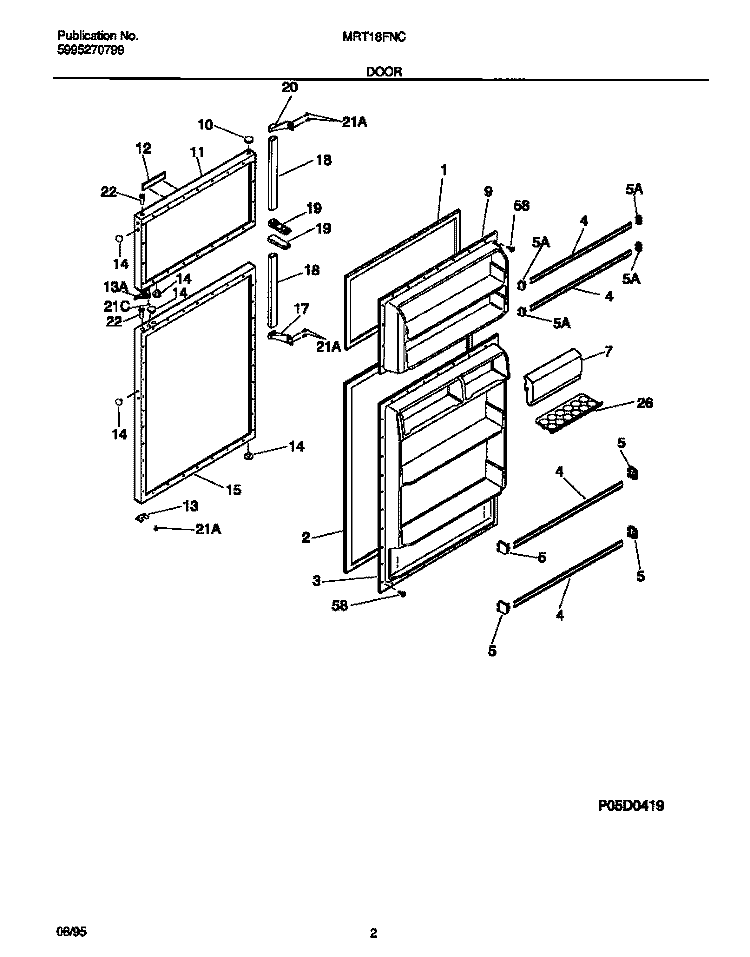 DOOR Diagram and Parts List for MRT18FNCD1  Frigidaire Refrigerator