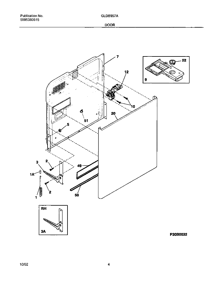 DOOR Diagram and Parts List for GLDB957AS2  Frigidaire Dishwasher