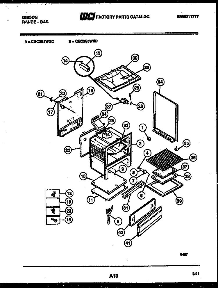 BODY PARTS Diagram and Parts List for CGC3S5WXC  Gibson Range