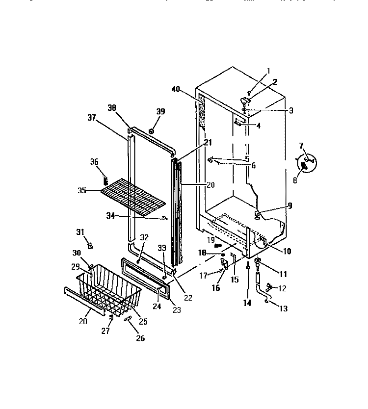 CABINET HINGES, APRON, DOOR MOULDIN Diagram and Parts List for UFE16DL2  Frigidaire Freezer