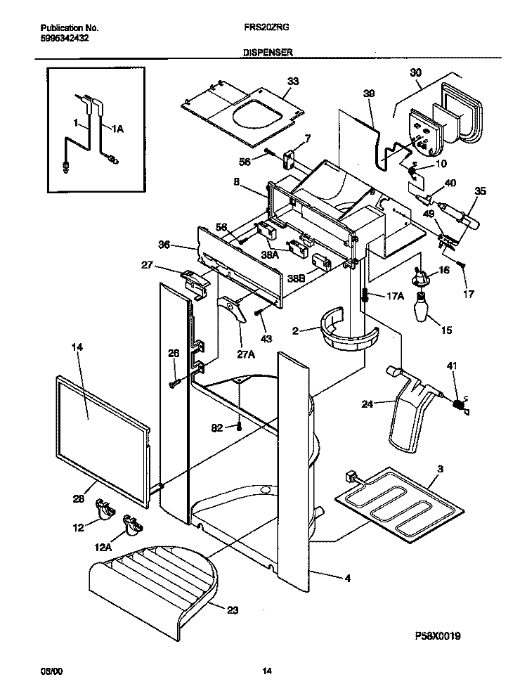 DISPENSER Diagram and Parts List for FRS20ZRGW9  Frigidaire Refrigerator