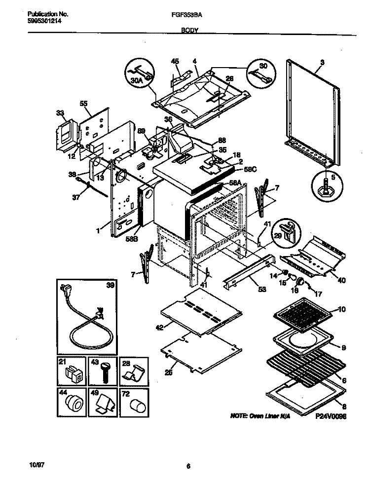 BODY Diagram and Parts List for FGF353BADJ  Frigidaire Range