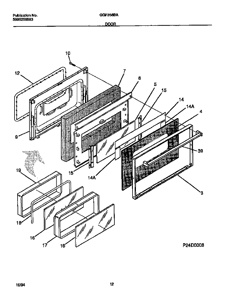 DOOR Diagram and Parts List for GGF356BADB  Gibson Range