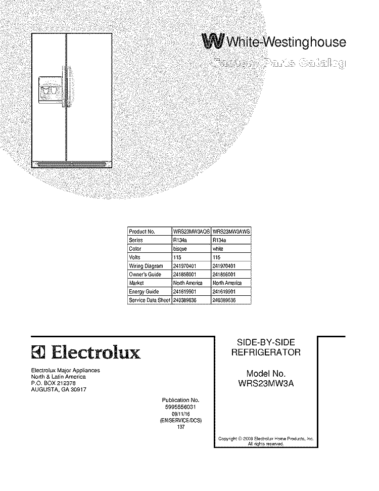 COVER Diagram and Parts List for WRS23MW3AWS  Crosley Refrigerator