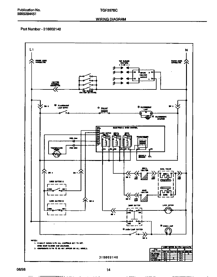 WIRING DIAGRAM Diagram and Parts List for TGF357BCWC  Tappan Range