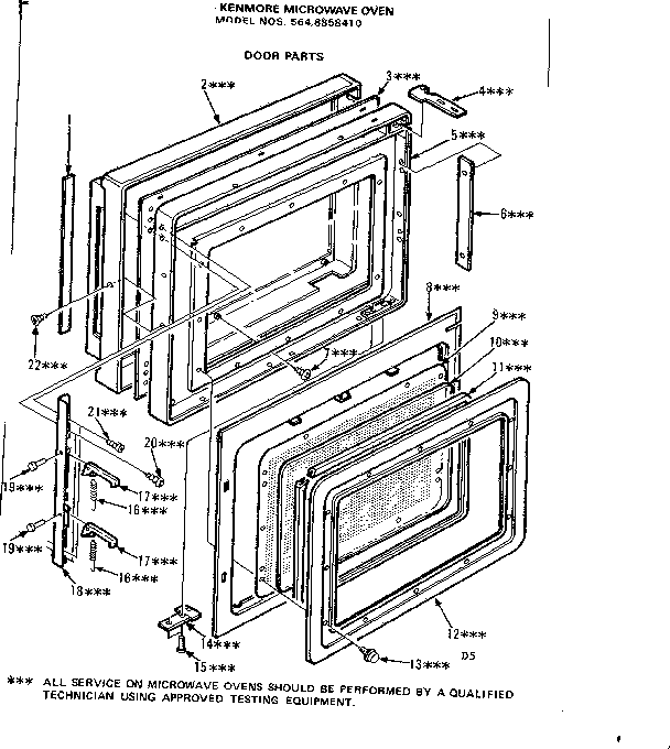 Door Parts Diagram and Parts List for 5648858410  Kenmore Microwave