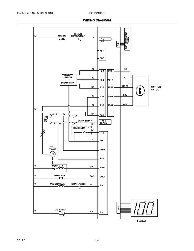 08 - Wiring Diagram Diagram and Parts List for FGID2466QB6A  Frigidaire Dishwasher