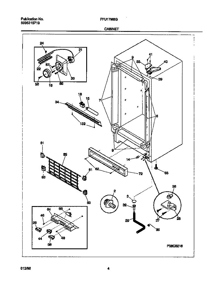 CABINET Diagram and Parts List for FFU17M8GW0  Frigidaire Freezer
