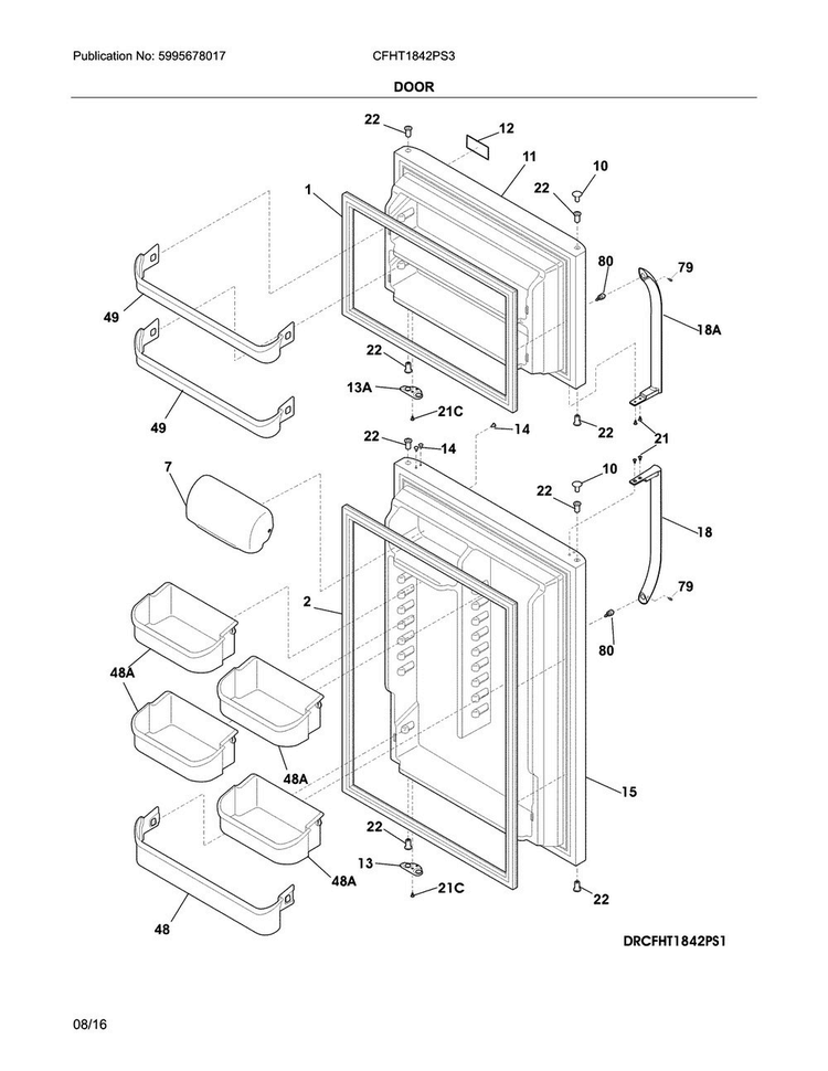Door Diagram and Parts List for CFHT1842PS3  Frigidaire Refrigerator