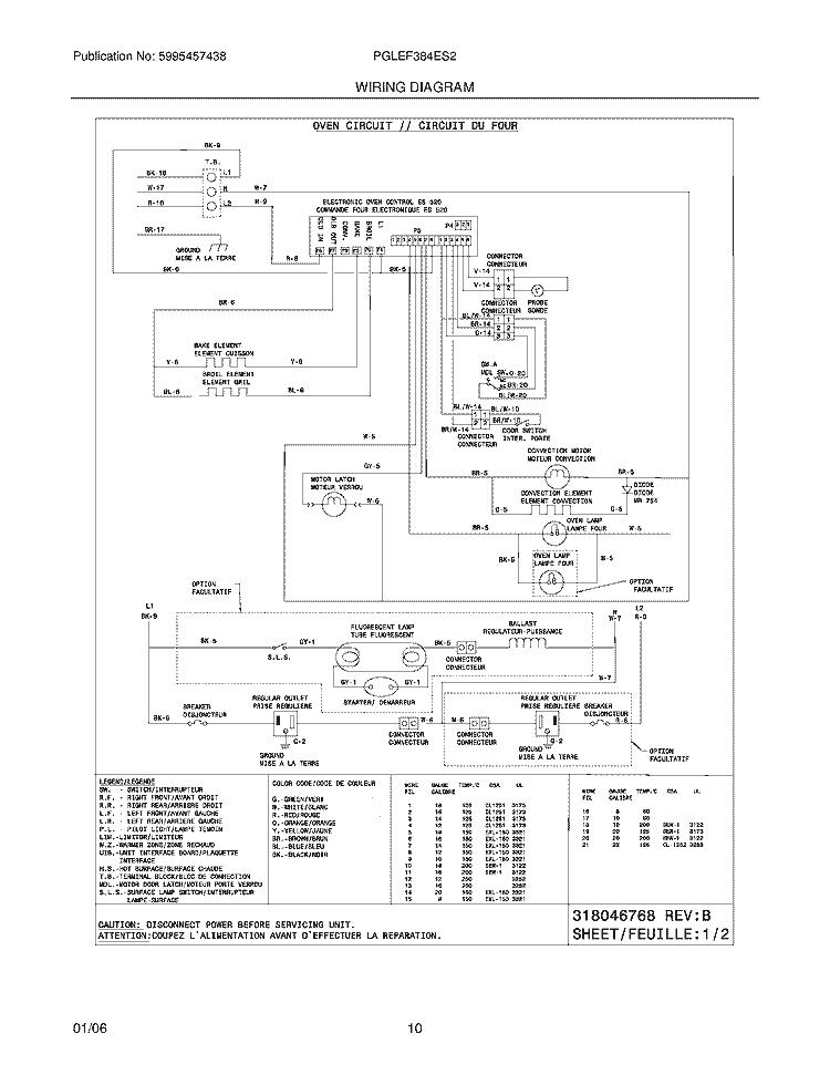 WIRING DIAGRAM Diagram and Parts List for PGLEF384ES2  Frigidaire Wall Oven