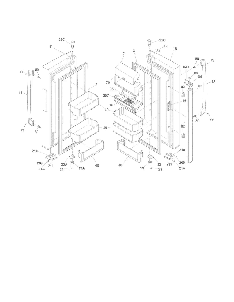 Fresh Food Doors Diagram and Parts List for FPHN2899LF7  Frigidaire Refrigerator