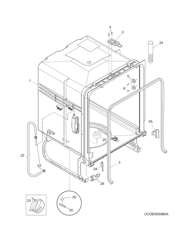 Tub Diagram and Parts List for FFBD2404NS2A  Frigidaire Dishwasher